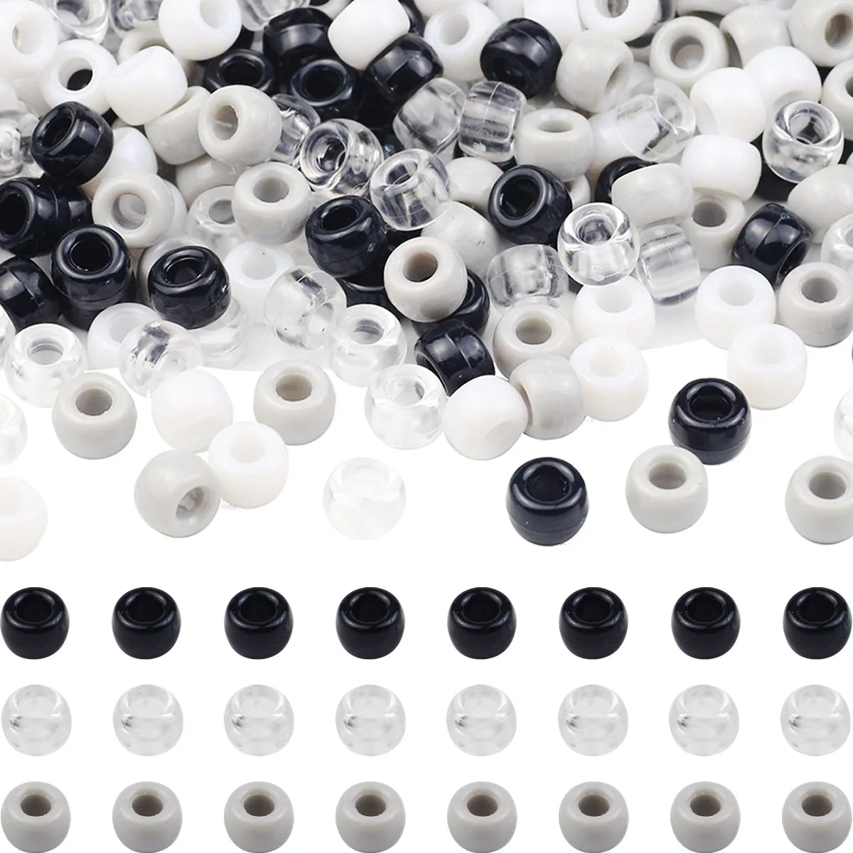 Neutral Pony Beads – Gray, Black & White (Multiple Pack Sizes)