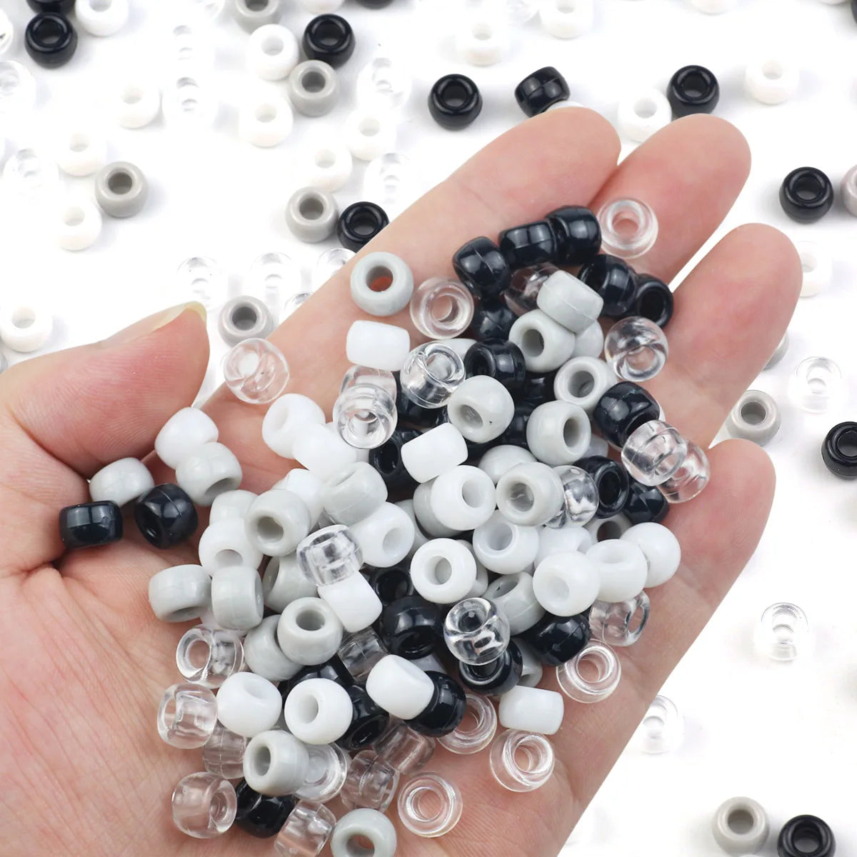 Neutral Pony Beads – Gray, Black & White (Multiple Pack Sizes)