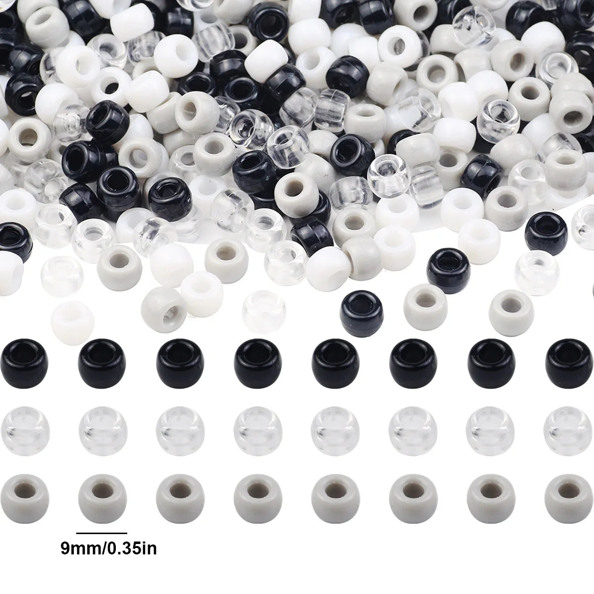 Neutral Pony Beads – Gray, Black & White (Multiple Pack Sizes)