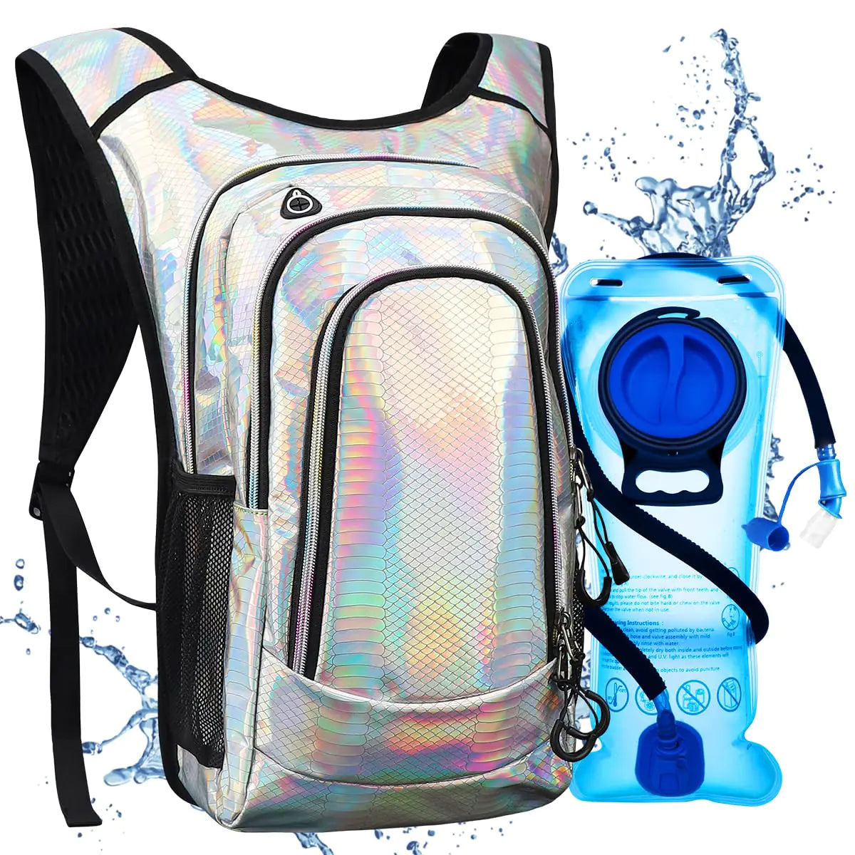 Niggeey Holographic Hydration Pack – Rave-Ready 2L Bladder + Storage