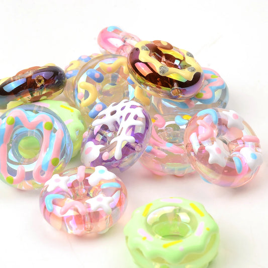 5pcs Random Color Mixed Big 3cm Hand-painted Donuts Beads DIY Bead For Bracelet Necklace Making Jewelry Accessories