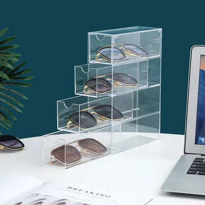 Clear Sunglasses Storage Box – Stackable Organizer with Drawer