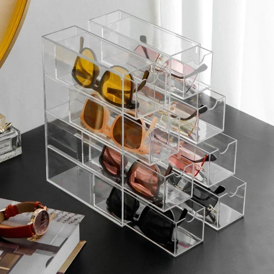 Clear Sunglasses Storage Box – Stackable Organizer with Drawer