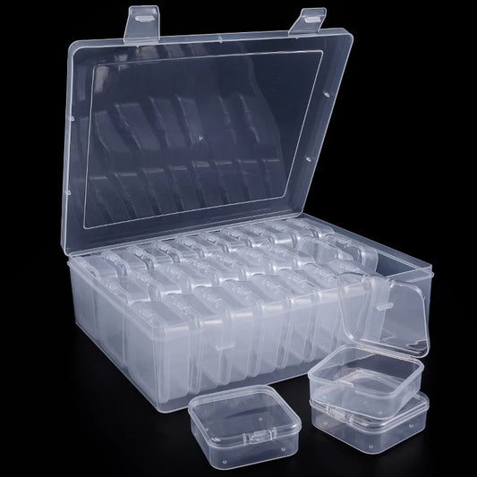 TidyBits Box – 30 Mini Clear Containers with Labels for Beads, Jewelry, and Craft Storage