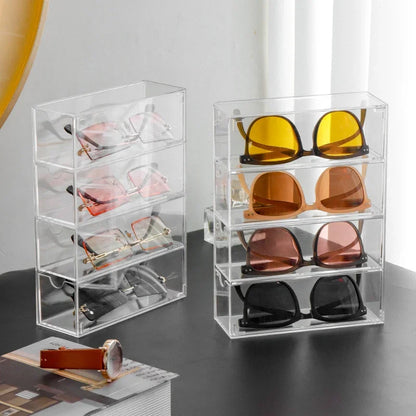 Clear Sunglasses Storage Box – Stackable Organizer with Drawer