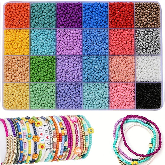 2400PCS Glass Seed Beads Kit – 3mm, 24 Mixed Colors for DIY Jewelry & Rave Crafting