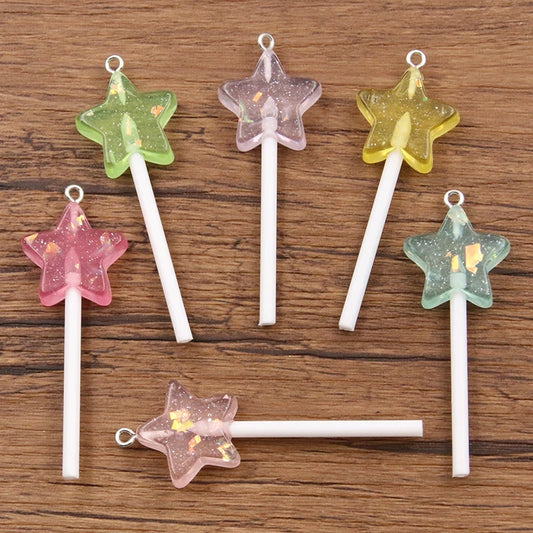 LolliStar™ Charms – 10pcs Glitter Star Lollipop Resin Set