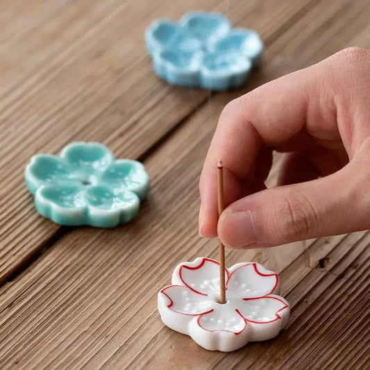 Sakura Drift – Ceramic Cherry Blossom Incense Holder | Chill Room Decor for Aromatherapy, Rave Recovery & Tea-Time Vibes