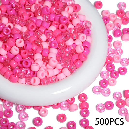 6x9mm Big Hole Acrylic Beads Pink Romantic Series Pony Beads for Jewelry Making Handmade DIY Necklace Bracelet Hair Braiding