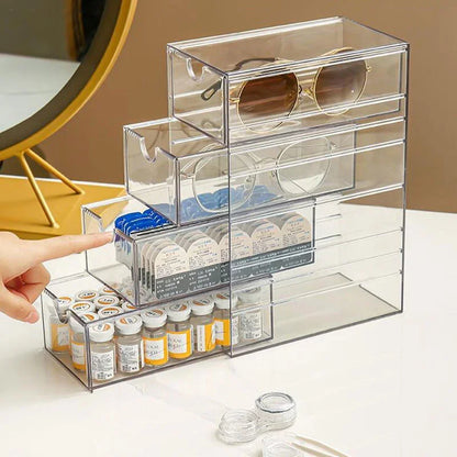 Clear Sunglasses Storage Box – Stackable Organizer with Drawer