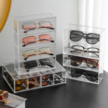 Clear Sunglasses Storage Box – Stackable Organizer with Drawer