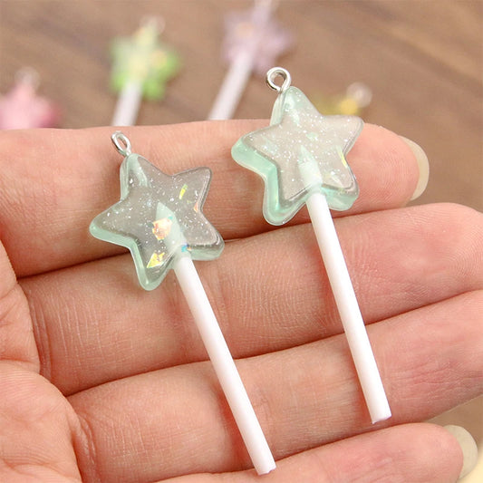 LolliStar™ Charms – 10pcs Glitter Star Lollipop Resin Set