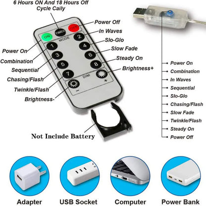 GlowWave™ USB LED Curtain Lights – 8 Modes + Remote (3M–6M Options)
