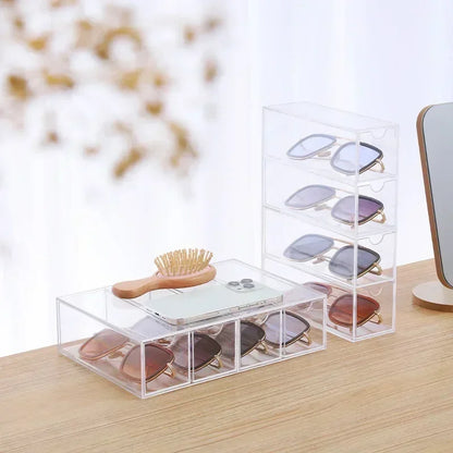 Clear Sunglasses Storage Box – Stackable Organizer with Drawer