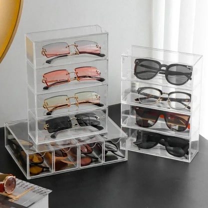 Clear Sunglasses Storage Box – Stackable Organizer with Drawer
