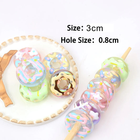 5pcs Random Color Mixed Big 3cm Hand-painted Donuts Beads DIY Bead For Bracelet Necklace Making Jewelry Accessories