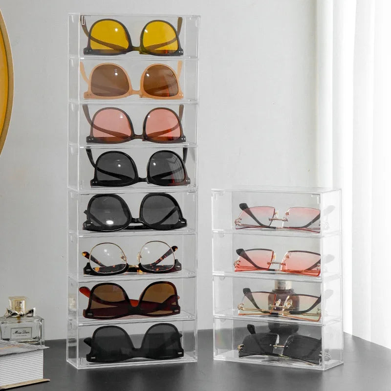 Clear Sunglasses Storage Box – Stackable Organizer with Drawer